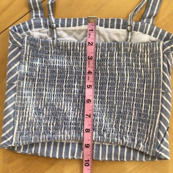 ABERCROMBIE & Fitch Blue & White Striped Button-Front Crop Top | Women’s Tank - Picture 7 of 9